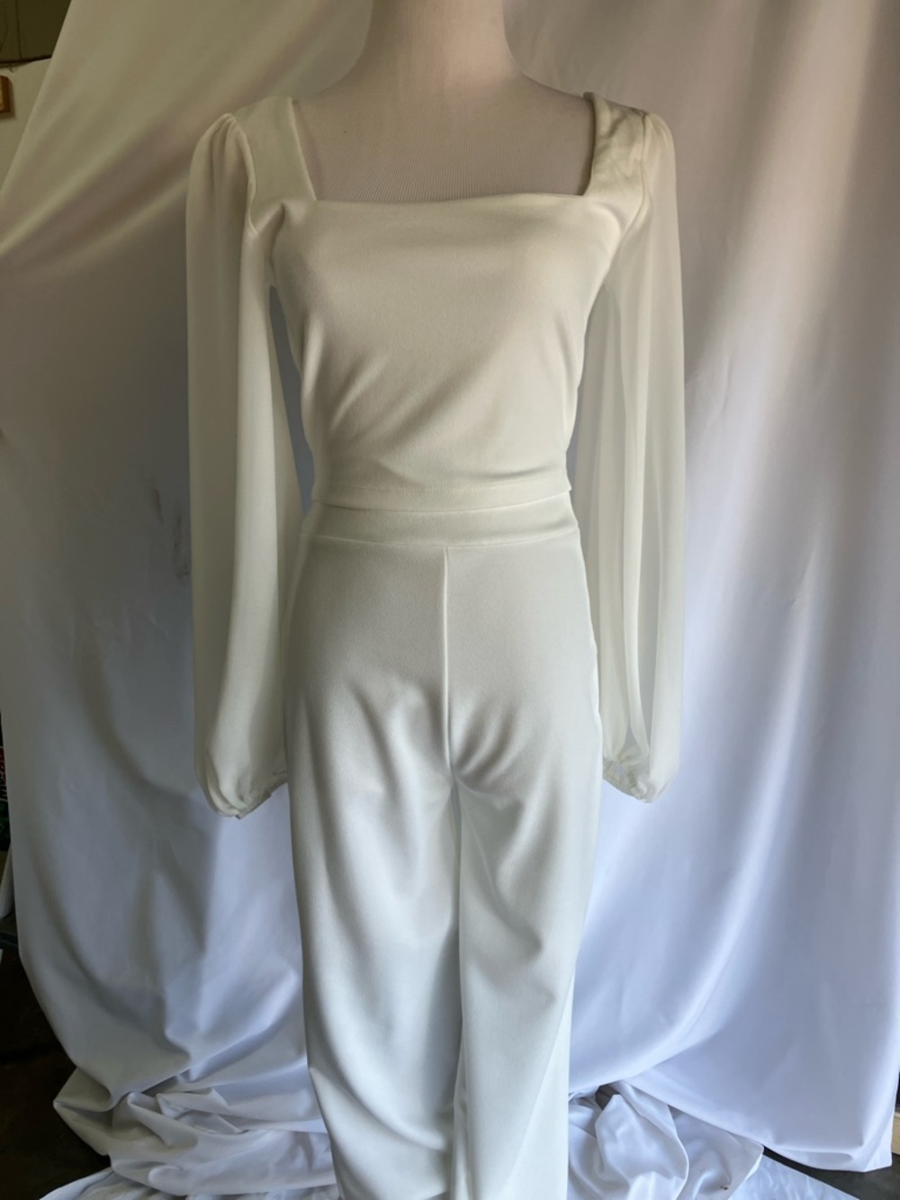 Windsor Cream Square-Neck Long-Sleeve Jumpsuit